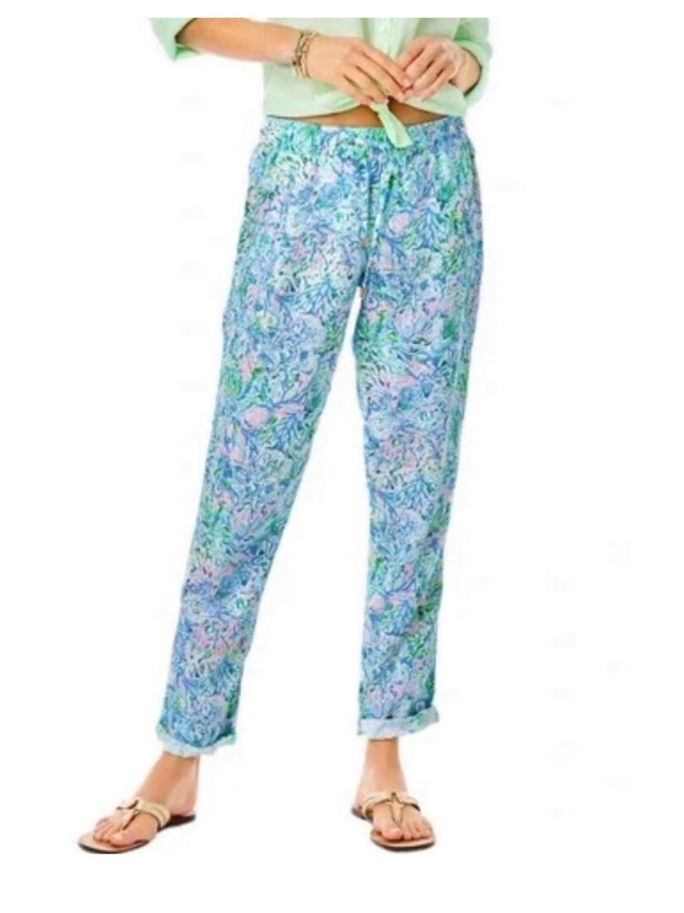 Lilly Pulitzer Taron Pull On Linen Pants Surf Blue Soleil It on Me